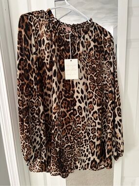 Show Me Your MuMu Leopard Print Peasant Blouse in Brown & Cream
